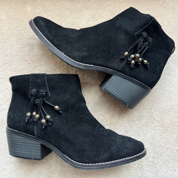 White Mountain Shoes - White Mountain Havana Women 9M Black Suede Beaded Tassel Ankle Booties Western
